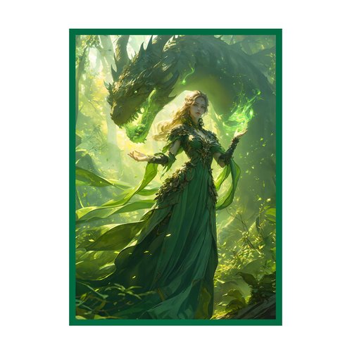 Katomula 100 PCS MTG Card Sleeves with 100 PCS Perfect Fit Sleeves, Art Matte Card Sleeves with Inner Sleeves - Fit Standard Size Cards - Enchantress of The Emerald Dragon