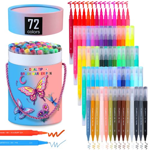 Kalour 72 Colors Art Markers Pens,Dual Tip (Brush and Fine Point),Color Number and Color Name,Art Marker for Coloring Lettering Calligraphy Drawing Journaling,Coloring Art Gift for Adult Beginner Kids
