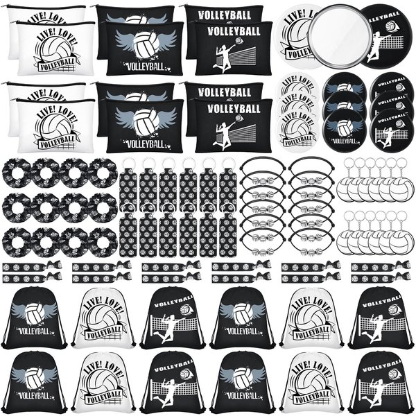 Dansydaisy 96 Pcs Volleyball Party Favors Include 12 Volleyball Cosmetic Bag 12 Drawstring Backpack 12 Hair Scrunchies 12 Hair Ties 12 Bracelets 12 Compact Mirror 12 Keychain 12 Lipstick Holder