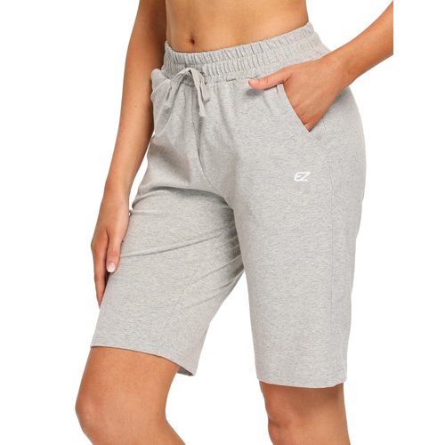 EZRUN Womens Bermuda Shorts Summer Sweat Shorts with Deep Pockets 10" Cotton Shorts for Women Gym Workout Grey