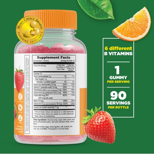 Lifeable Vitamin B Complex with Vitamin C for Kids - Great Tasting Natural Flavor Gummy Supplement - with Niacin, B6, Folic Acid, B12, Biotin & Pantothenic Acid - Energy and Nerve Support, 90 Gummies