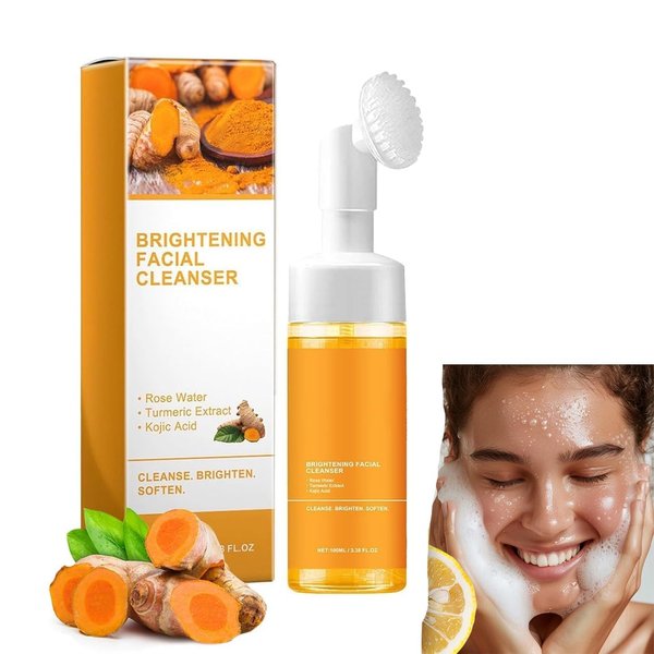 Mvsamzty Turmeric Facial Cleanser, Turmeric Foaming Facial Cleanser,Urmeric Facial Cleanser,Turmeric Face Wash with brush Deep Cleaning, Moisturizing, Easy to Use for All Skin 100 ML