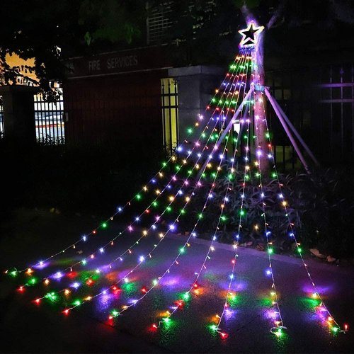 Outdoor Christmas Decorations Star String Lights, 317 LED 11.5 ft Waterfall Tree Lights with 8 Memory Lighting Modes&Timer Christmas Star Lights for Yard Indoor, Festival, Party, Christmas Decorations