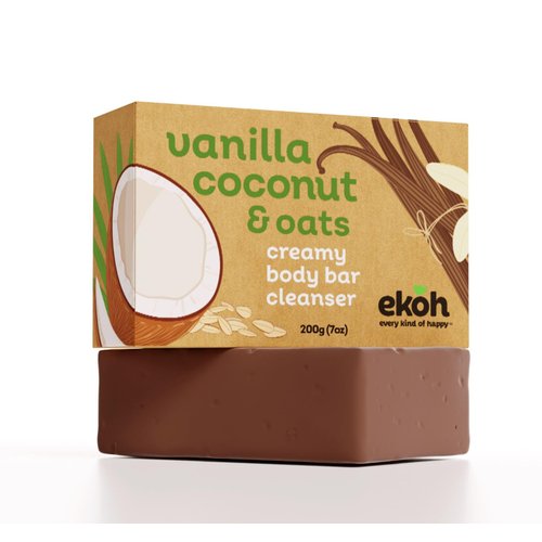 EKOH Natural Soap Bar Organic Body Bar for Men & Women Vegan Soap Creamy Body Wash Bar Made in New Zealand 200g (Coconut Oats Vanilla Shea)