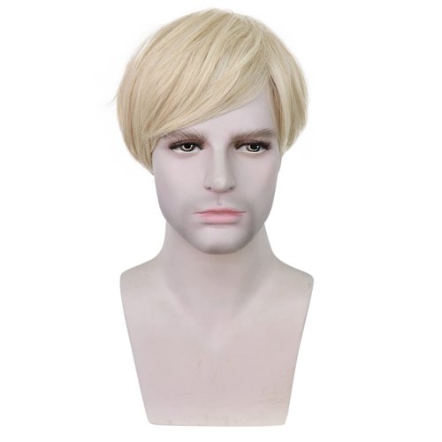 HUNIGIR Mens Blonde Wig Short Straight Blonde Wig Layered Male Wig Heat Resistant Synthetic Hair Replacement Wig with Wig Cap (Blonde)