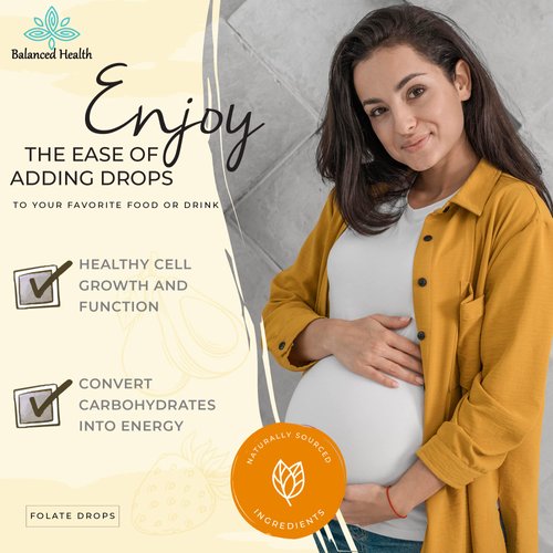 Balanced Health Folate Drops - 120 Servings, 2oz, Butterscotch Flavor, 500mcg L-5-MTHF Folic Acid Supplement