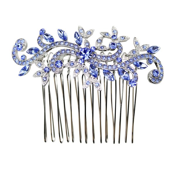 Faship Gorgeous Blue Crystal Floral Hair Comb