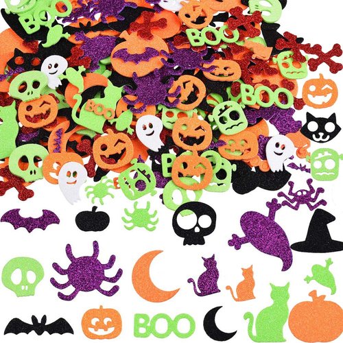 Halloween Glitter Foam Craft Stickers, 500 Pcs Self-Adhesive Party Supplies Decoration with Cat Ghost Pumpkin Decor Craft Projects for Adults Kids Children Toddlers
