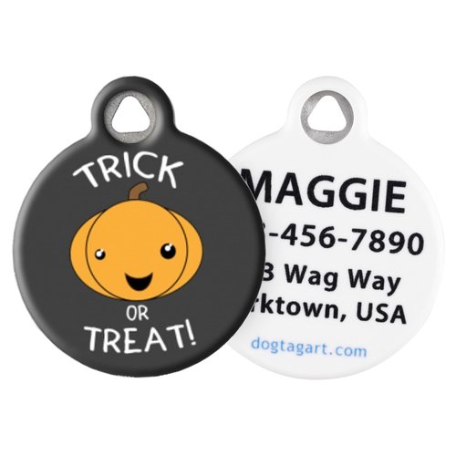 Dog Tag Art Trick or Treat Custom Pet ID Tag for Dogs (Small), Cute, Funny Halloween Dog Tags and Cat Tags, Personalized Dog Tags with Customized Identification Information, Holiday Dog Collar Tags