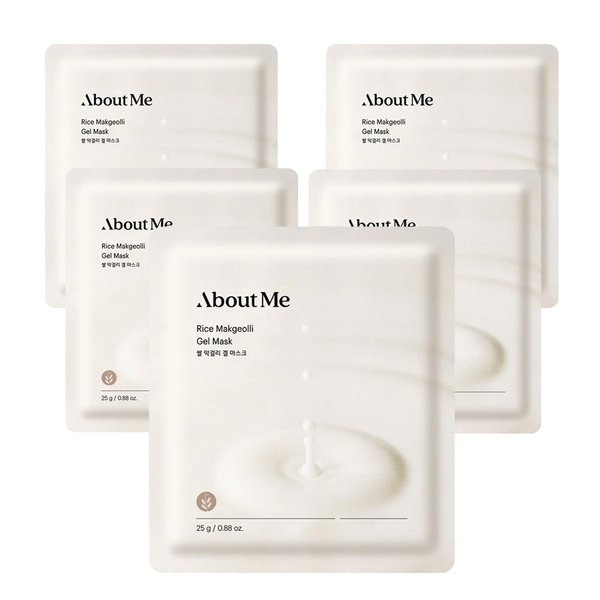 About Me Rice Makgeolli Gel Mask - Hydrating Face Mask with Fermented Rice Wine for Smooth, Bright Skin, Vegan (5 Sheets)