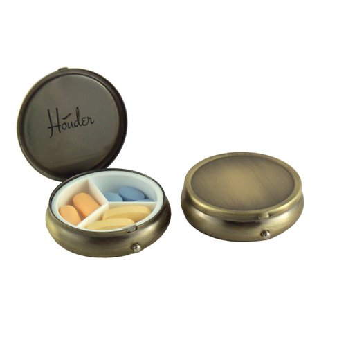 Classy Brass Pill Box - Decorative Pill Case with Gift Box - Carry Your Meds in Style (Round)