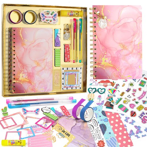 Ambesi DIY Journal Set for Girls, Create Your Own Scrapbook Kit, Diary Art and Crafts Supplies for Ages 7 8 9 10 11 12 13 Year Old Girls, Creative Journaling for Kids, Gifts for Children Girls
