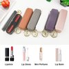 Bocasal Leather Lipstick Case Holder Chapstick Keychain Pouch, Zipper Lip Balm Lip Gloss Bag for Purse with Key Chain Elastic Band, Makeup Travel Organizer, Cosmetic Storage Kit for Women Girl (White)