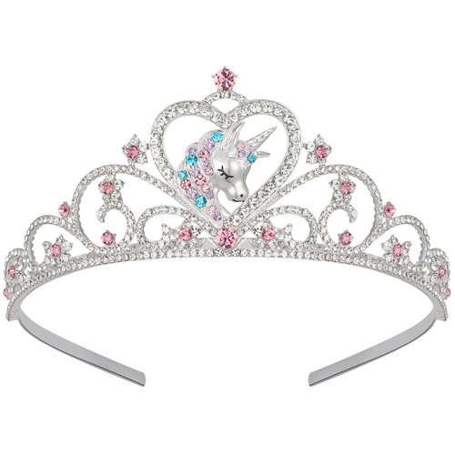 SWEETV Unicorn Princess Tiara for Little girls, Crystal Princess Tiara Crown Headband for Birthday Party Prom Costume Cosplay Accessories Gift Halloween, Hairpiece for Girls Toddler Kids Baby Girls, Silver