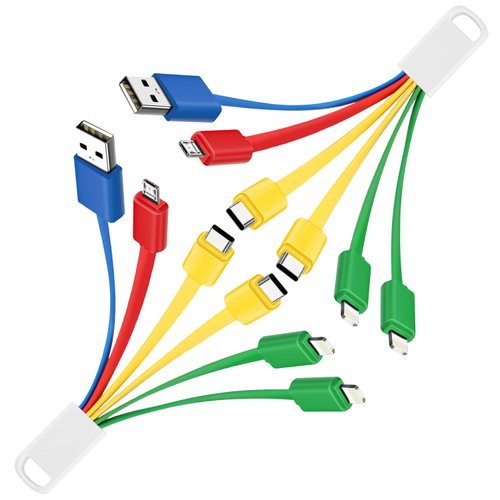 Multi Charging Cable (2-Pack) 6 in 1 Charger Cord for Multiple Devices Universal Charging Wire Lead with Lightning Type C Micro USB Connectors for Travel Fast Charge Electronics (Multi-Colored)