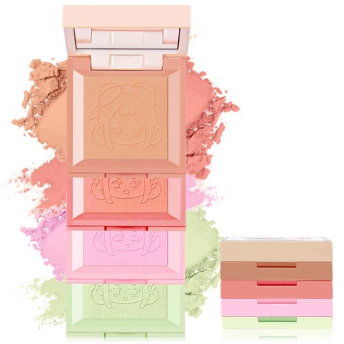 HOSAILY 4 in 1 Blush Palette, 4 Colors Matte Face Powder Blush for Cheek, Coral Orange, Hot Pink, Lavender Purple, Refresh Green Face Rouge Long Lasting High Pigment Lightweight Korean Blush Makeup04#