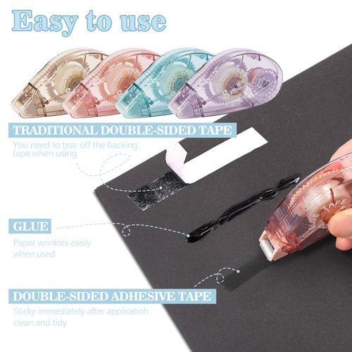 4 Pack Double Sided Tape Roller, Scrapbook Supplies, Glue Tape Roller for Crafts, Double-Sided Adhesive Tape Runner for Scrapbooking, Home School Office Journaling Supplies (0.31 inch X 26.25 feet)