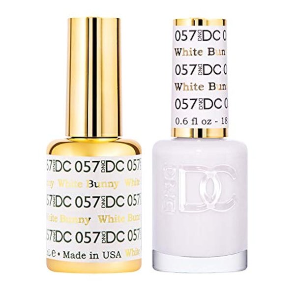 DND DC Gel Polish Set, White Collection, UV/LED Gel Polish and Air Dry Nail Lacquer, Matching Chip-Free Polish Duo, 057 White Bunny, 0.5 Fl Oz