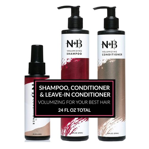 N+B Volumizing Bundle - Volumizing Shampoo, Volumizing Conditioner, and Light Leave in Conditioner | Sulfate-Free | Paraben-Free | Strengthens and Hydrates | For All Hair Types and Textures | USA Made