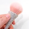 SILPECWEE 1pc Nail Brush for Cleaning Fingernails Inlaid Clear Crystal Nail Art Brush Acrylic Cleaner Remover Brush Nail Dust Brush for Makeup Dip Powder Blush