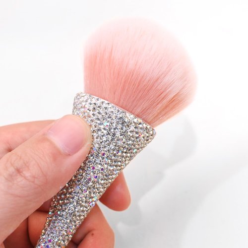 SILPECWEE 1pc Nail Brush for Cleaning Fingernails Inlaid Clear Crystal Nail Art Brush Acrylic Cleaner Remover Brush Nail Dust Brush for Makeup Dip Powder Blush
