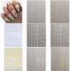 Gold Nail Art Stickers Metallic Line Nail Decals 3D Self-Adhesive Gold Silver Curve Stripe Wave Nail Design Luxury French Tip Manicure Nail Art Supplies for Women Acrylic Nails Decoration 8 Sheets