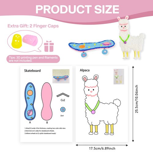 3D Pen Printing Template, 20 Sheets 3D Printer Drawing Graffiti, 3D Painting Paper Stencils with a PVC Transparent Board, for Kids Christmas Birthday DIY Gifts, Vomika