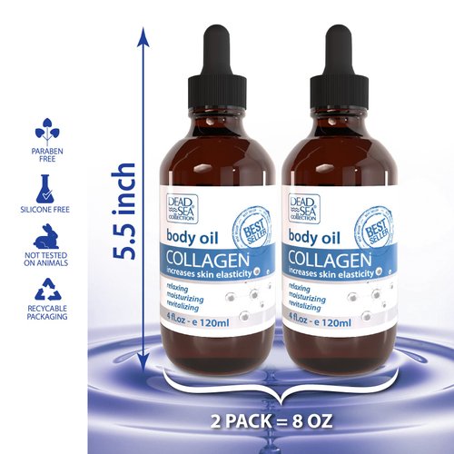 Dead Sea Collection Body Oil for Dry Skin - Collagen & Vitamin E Moisturizing Oil - Anti-Aging and Skin Elasticity Support – Pack of 2 (4 Fl.Oz Each)