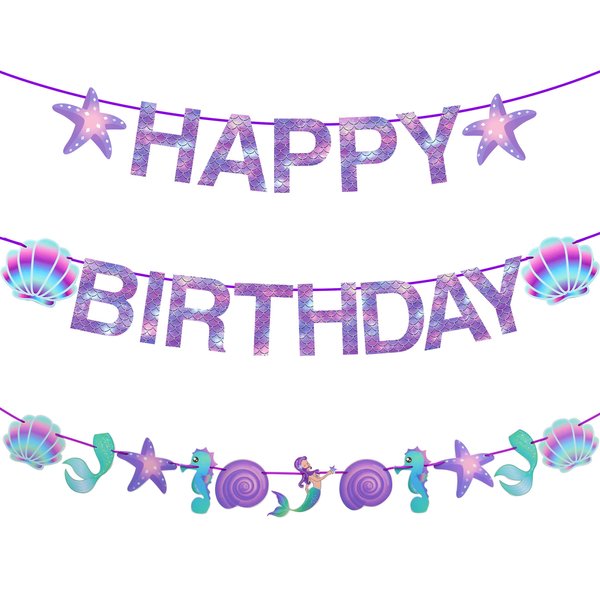 Mermaid Birthday Decorations Mermaid Happy Birthday Banner Mermaid Theme Party Decoration for Girls Under The Sea Party Supplies