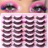 ABELYN Natural False Lashes with Color Soft and Wispy Thick Curly 3D Faux Mink Colored Eyelashes Extension Full Strip Lashes