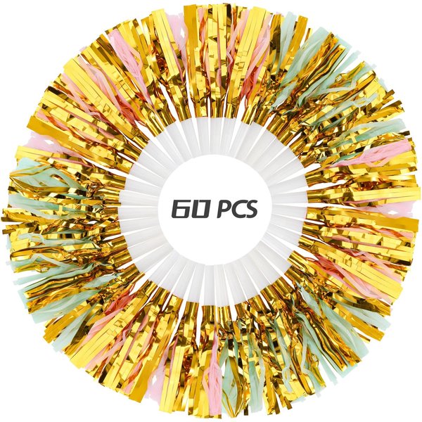 AVLA 60 Pack Gold Noise Maker, Glitter Metallic Fringed Musical Birthday Blowout, Horns Whistle Party Favor Blower Noisemaker for Kids New Year Sport Events