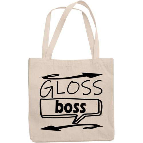 12oz Canvas Tote Bag - Gloss Boss, Lip Gloss Collector or Enthusiast Quote - Beauty Themed Merch for Makeup Artist or Cosmetologist, Gift for Makeup Lovers & Beauticians