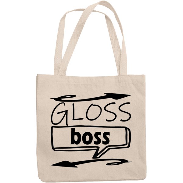 12oz Canvas Tote Bag - Gloss Boss, Lip Gloss Collector or Enthusiast Quote - Beauty Themed Merch for Makeup Artist or Cosmetologist, Gift for Makeup Lovers & Beauticians