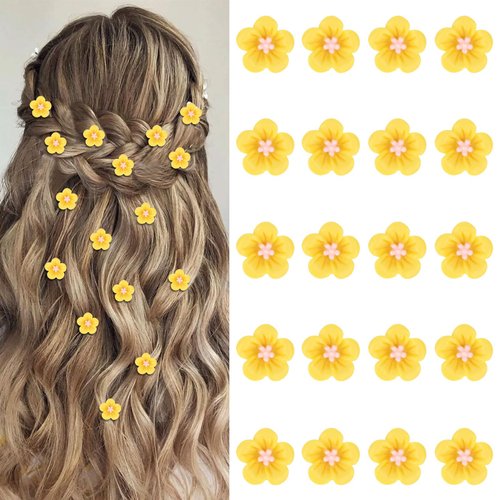 YISSION 20Pcs Mini Yellow Flower Hair Clips for Girls Women Cute Flower Hair Pins Small Flower Clips for Hair Floral Hair Barrettes Wedding Bridal Hair Accessories for Girls Women