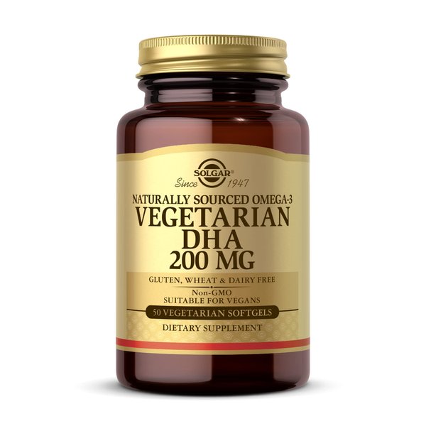 Solgar Vegetarian DHA 200 mg - 50 Vegetarian Softgels - Naturally Sourced Omega-3 - Vegan, Gluten Free, Dairy Free - 50 Servings