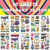 Casciybo Hippie Temporary Tattoos for Women Men, 10 Sheets 70’s Groovy Hippie Love and Peace Rainbow Waterproof Fake Tattoo Stickers for Adult Kids Birthday Party Favors Supplies Gifts
