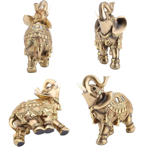 ZJYICANUS Gold Elephant Statues，Feng Shui Home Decorations for Living Room Elephant Figurines Vintage Collectibles Decor Gift