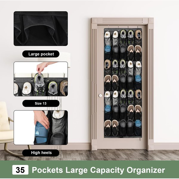 FIRCRE Over the Door Shoe Organizer 35 Mesh Pockets Hanging Shoe storage Shoe Rack for Closet Entryway Bedroom Bathroom Pantry Shoe Holder for Men Sneakers, Women High Heeled Shoes, flip flops