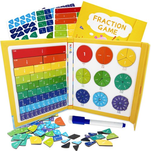 Magnetic Fraction Educational Puzzle for Kids, New Magnetic Fraction Tiles & Fraction Circles, Math Manipulatives for Elementary School Early Math Skills
