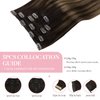 MAXITA Hair Extensions Clip in Human Hair, 5pcs 75g Balayage Dark Brown Mixed Chestnut Brown 16 Inch, Clip in Hair Extensions Real Human Hair Extensions Natural Straight Hair for Women