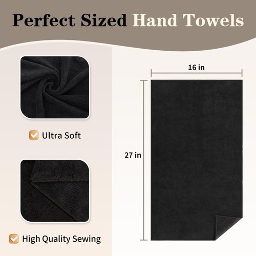 FIXSMITH Salon Towels 12 Pack, Black Hand Towels for Bathroom, Quick Dry Gym Towels, Spa Face Towel, Absorbent Microfiber Towels for Salon, Barber, Gym, Bath, Pedicure and Home Hair Care,16 x 27 in