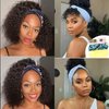 Punmasa Headband Wig Human Hair Deep Wave 12 Inches None Lace Front Wig Human Hair Machine Made Wigs 150% Density Headband Curly Human Hair Wigs for Women Natural Color Half Wigs