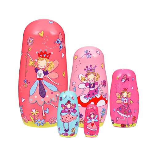 Tngan Nesting Dolls, 5Pcs 6" Tall Russian Nesting Dolls, Handmade Matryoshka for Kids, Wooden Stacking Toys for Christmas Home Wedding Party Decorations (Fairy)