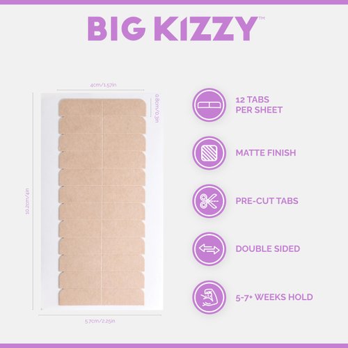 Big Kizzy Original Brown Double Sided Replacement Tape Tabs for Hair Extensions - Strong Hold and Residue Free - 5-7+ Weeks of wear - 120 tabs