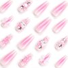 Nail Apparel Y2K Long Coffin Cute Kawaii Press on Nails 3D Cartoon Pink Glitter Rhinestone Heart Pearl Bow Long Ballet Trapezoid Fake Nails 24Pcs (Jelly Pink Kitty 3D Heart)