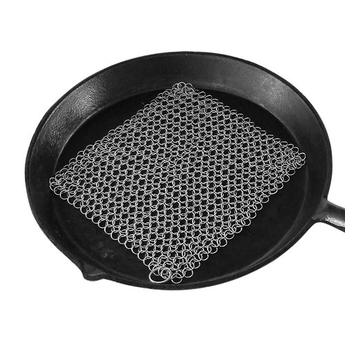 Cast Iron Scrubber 316 Stainless Steel Cast Iron Skillet Cleaner 8"x6" Chainmail Scrubber Scraper Chain Mail Link Scrub for Cast Iron Pre-Seasoned Pans, Griddles, BBQ Grills, and Pot Cookware Cleaning
