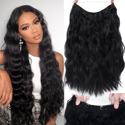 Invisible Wire Hair Extensions - 18 Inch Halo Hair Extension Long Wavy Synthetic Hairpiece with T...
