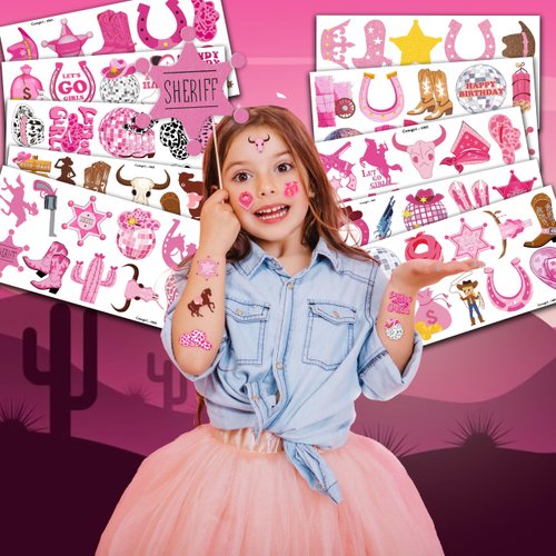 100PCS Disco Cowgirl Temporary Tattoos Stickers Themed Pink Western Horse Rodeo Birthday Party Supplies Favors Decorations Preppy Y2K Tattoo Sticker Gifts For Women Girls School Prizes Carnival
