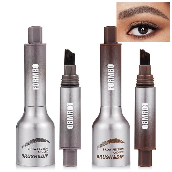 2PCS Liquid Eyebrow Brush, Brow-Fection Angled Brush & Dip, Long Lasting Waterproof Brow Pen, Eyebrow Tint, Eyebrow Pencils, Creates Natural Looking Brows (#01ESPRESSO & #02TAUPE, Small)