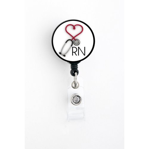 RN Heart Stethoscope - Retractable Badge Reel with Swivel Clip and Extra-Long 34 inch Cord - Badge Holder